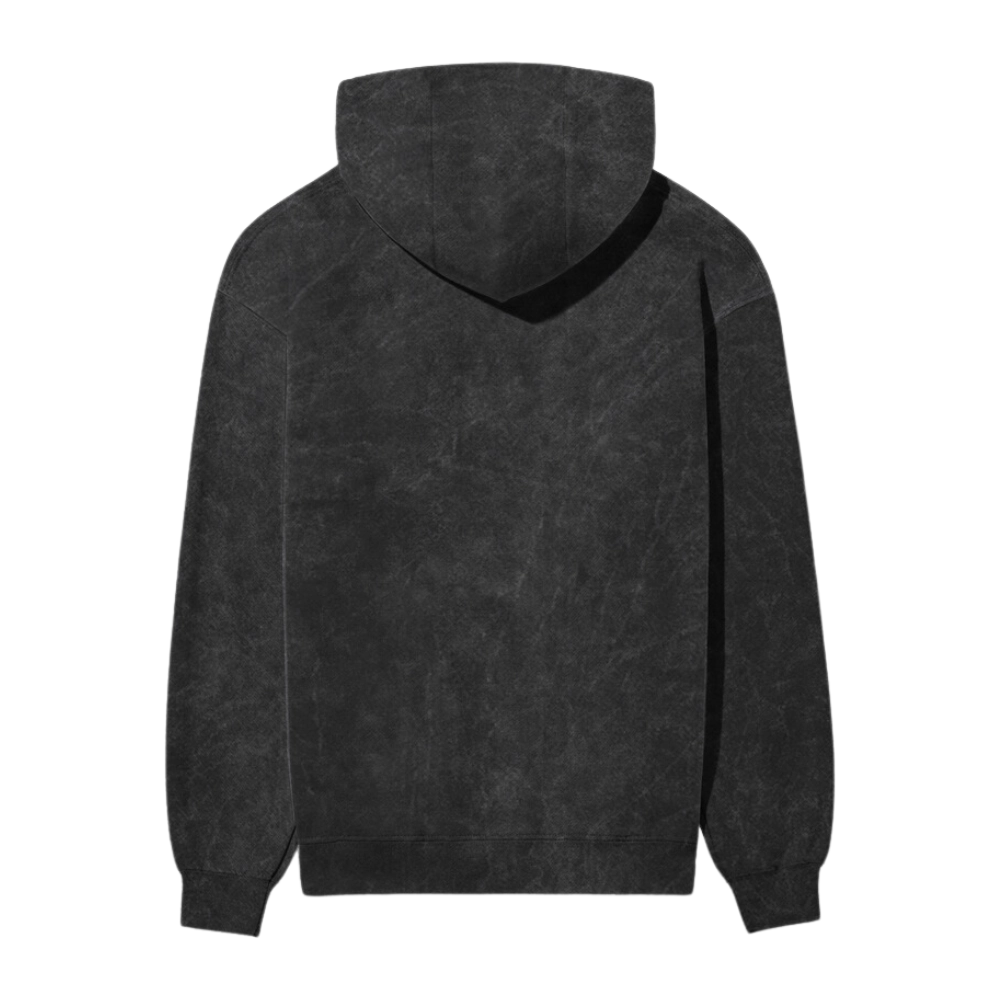 Acid Wash Plain Black Hoodie