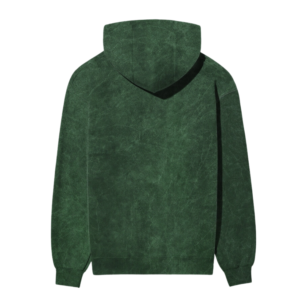 Acid Wash Plain Green Hoodie - Super Discount (Size-M)