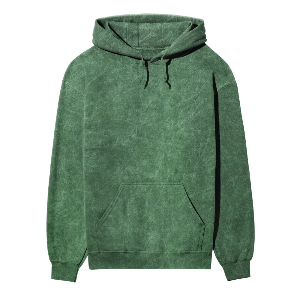 Acid Wash Plain Green Hoodie - Super Discount (Size-M)